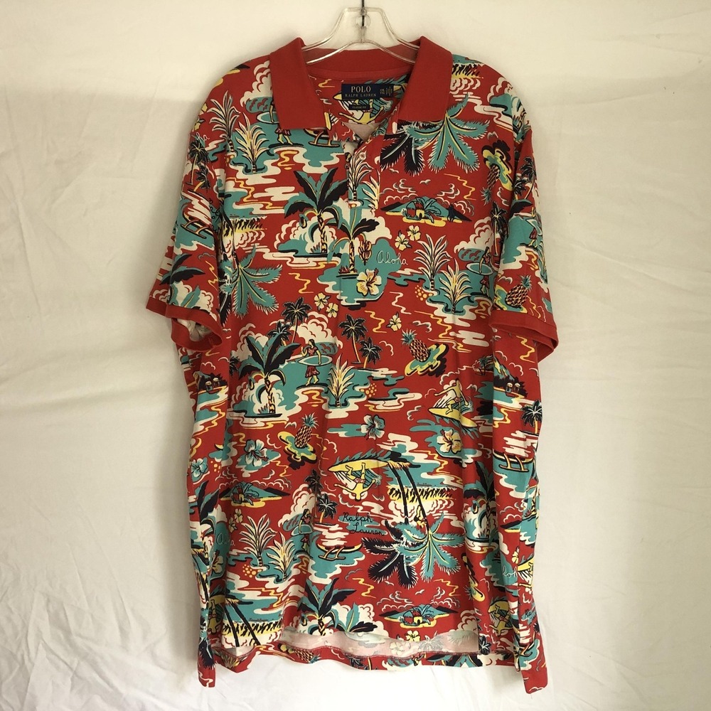 Polo Ralph Lauren Polo Shirt Mens 2XL Multicolor Aloha Hawaiian Tropical Surf